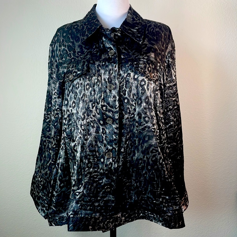 🌸Ruby Rd Animal Print Metallic Semi Sheer Summer Jacket Size 22W EUC